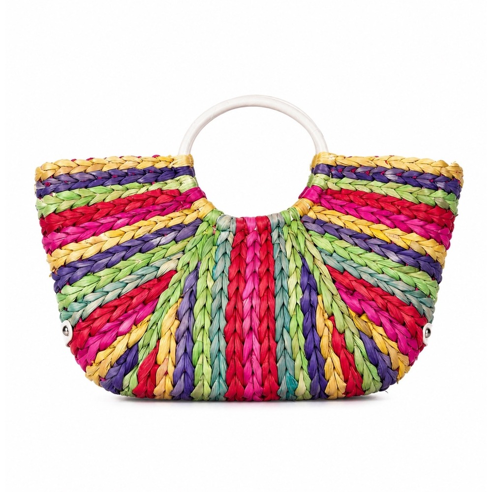 Vacation Y2K Woven Boho Summer Beach Colorful Straw Shoulder Tote Bag
